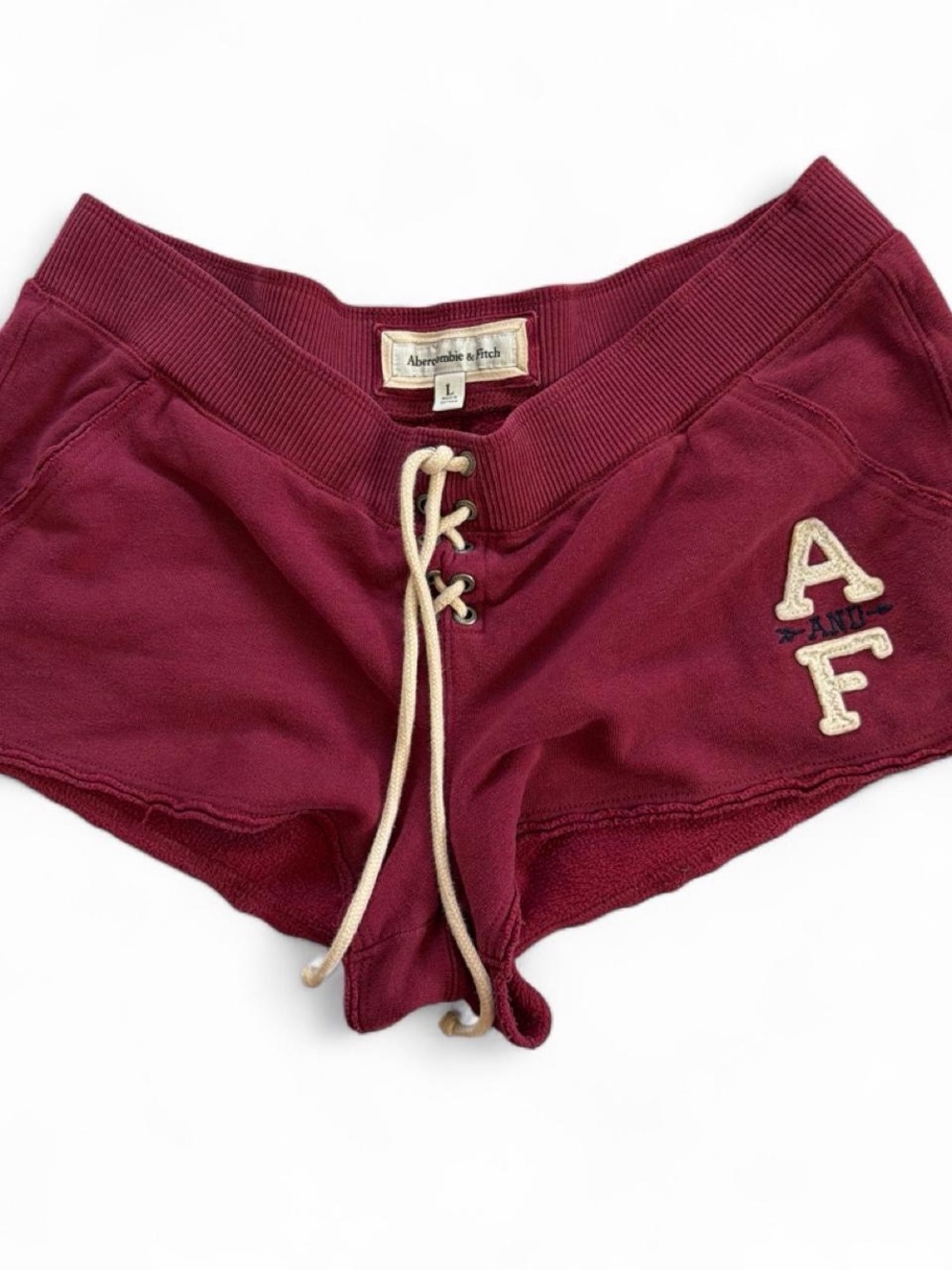 Abercrombie & Fitch Women's Maroon Lace-Up Drawcord Lounge Shorts